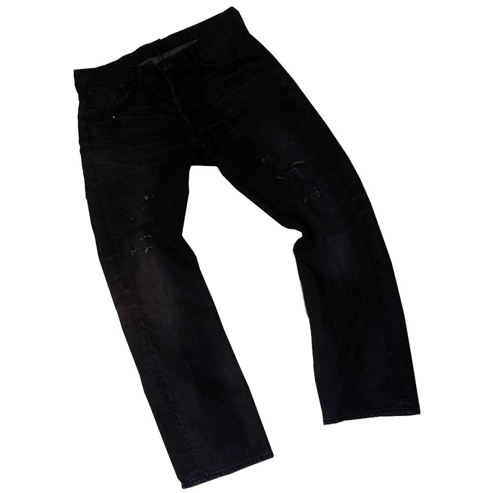 Vintage Stones Embellished Men's Black Denim